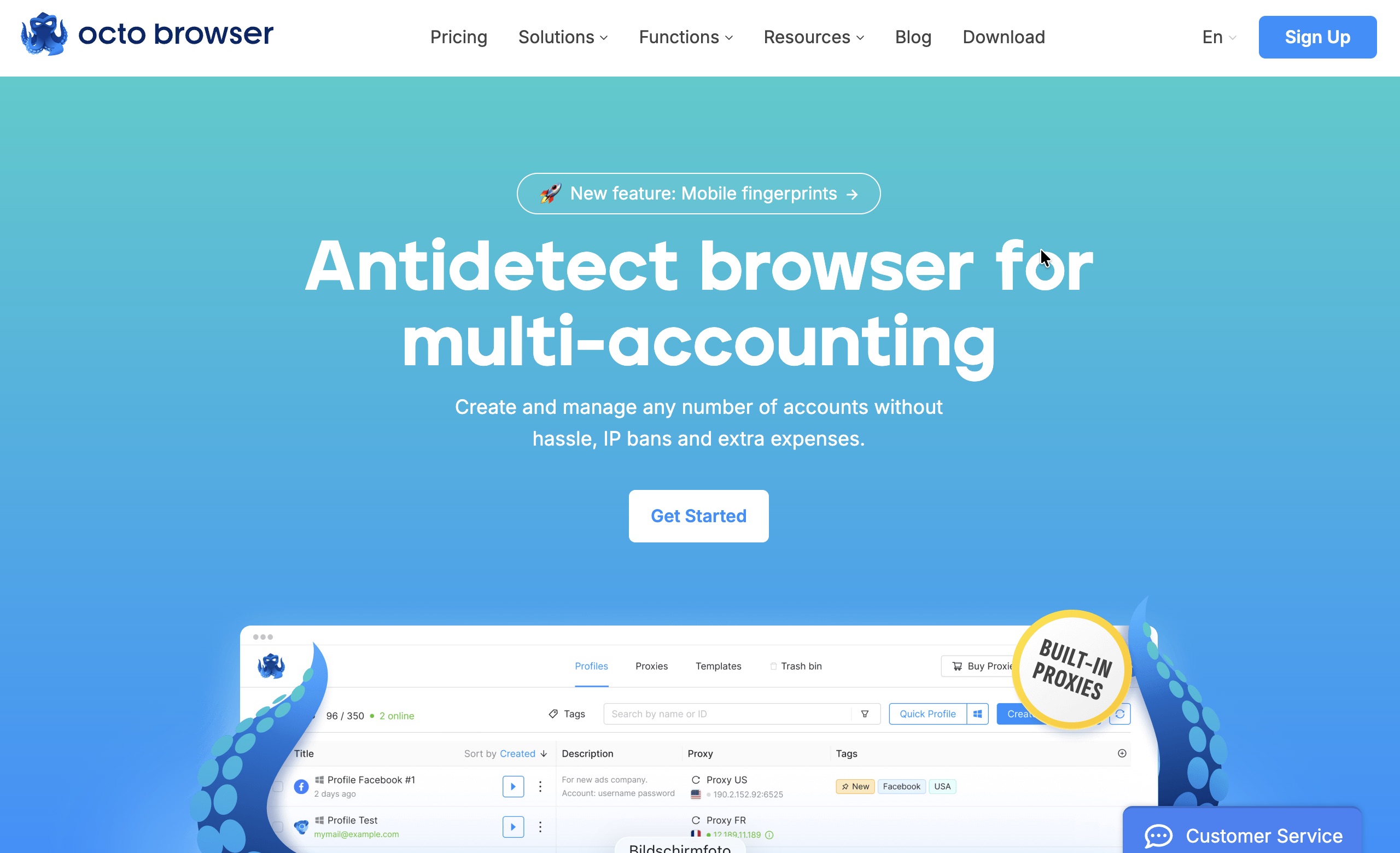 Screenshot: Octobrowser mit mehreren Browser-Profilen pro YouTube-Kanal